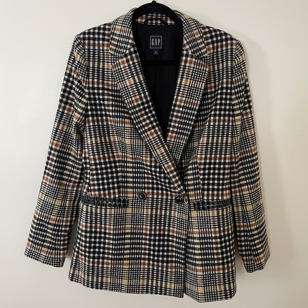 GAP Women's Double Breasted Plaid Blazer